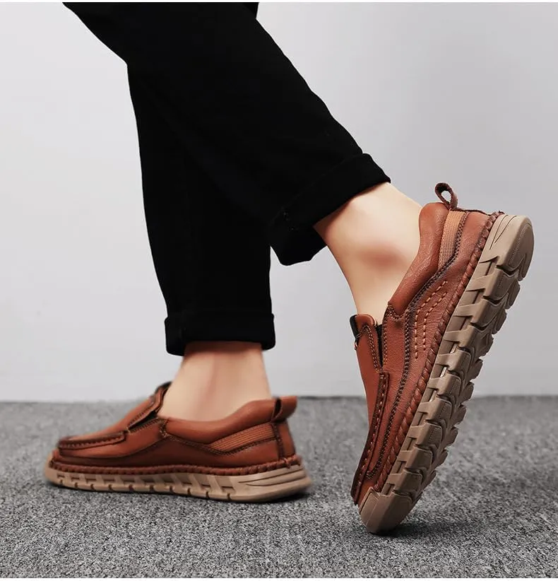 Men’s Hands Free Slip in Loafers Walking Slip on Leather Shoes Casual Hiking Outdoor Comfortable Breathable Anti-Slip