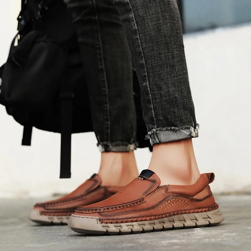 Men’s Hands Free Slip in Loafers Walking Slip on Leather Shoes Casual Hiking Outdoor Comfortable Breathable Anti-Slip