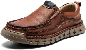 Men’s Hands Free Slip in Loafers Walking Slip on Leather Shoes Casual Hiking Outdoor Comfortable Breathable Anti-Slip