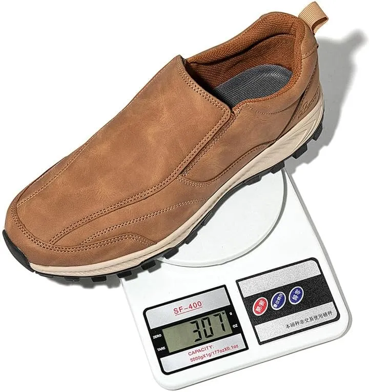 Men's Hands Free Slip On Walking Leather Shoes Loafers Slip-ins Working Dress Casual Outdoor Lightweight Cushioning Comfortable Breathable Hiking All-Terrain Ankle Boots Trekking