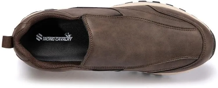 Men's Hands Free Slip On Walking Leather Shoes Loafers Slip-ins Working Dress Casual Outdoor Lightweight Cushioning Comfortable Breathable Hiking All-Terrain Ankle Boots Trekking