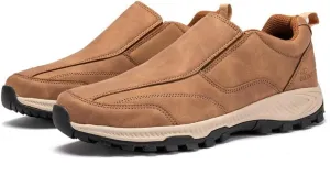 Men's Hands Free Slip On Walking Leather Shoes Loafers Slip-ins Working Dress Casual Outdoor Lightweight Cushioning Comfortable Breathable Hiking All-Terrain Ankle Boots Trekking