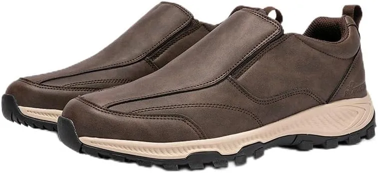 Men's Hands Free Slip On Walking Leather Shoes Loafers Slip-ins Working Dress Casual Outdoor Lightweight Cushioning Comfortable Breathable Hiking All-Terrain Ankle Boots Trekking
