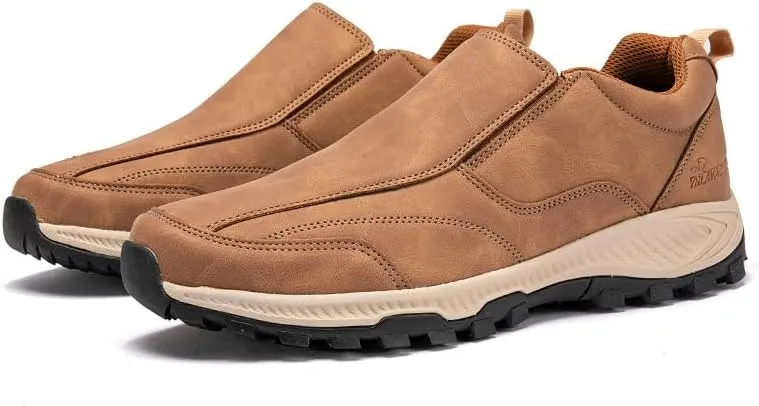 Men's Hands Free Slip On Walking Leather Shoes Loafers Slip-ins Working Dress Casual Outdoor Lightweight Cushioning Comfortable Breathable Hiking All-Terrain Ankle Boots Trekking