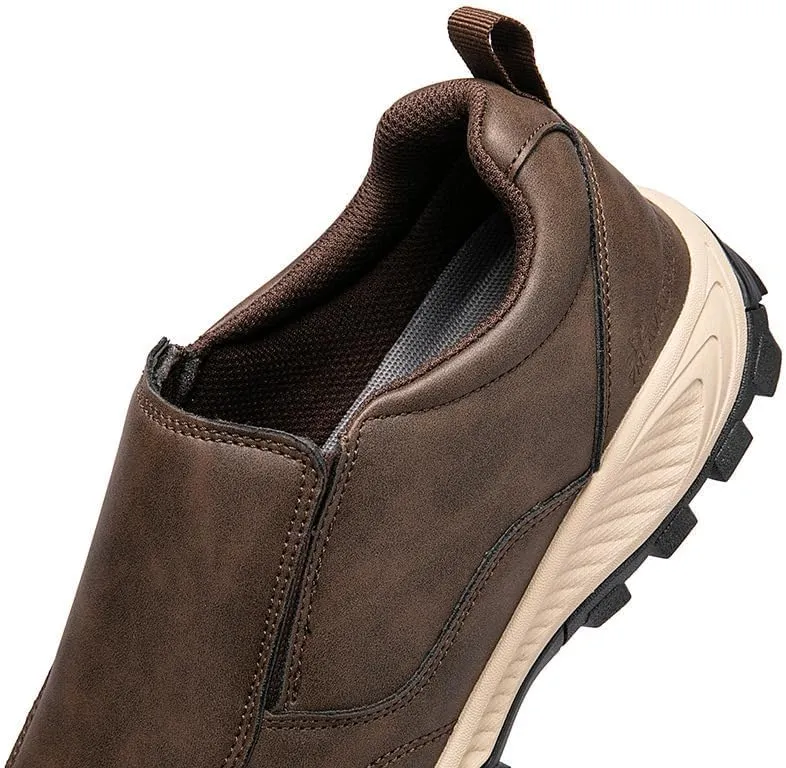 Men's Hands Free Slip On Walking Leather Shoes Loafers Slip-ins Working Dress Casual Outdoor Lightweight Cushioning Comfortable Breathable Hiking All-Terrain Ankle Boots Trekking