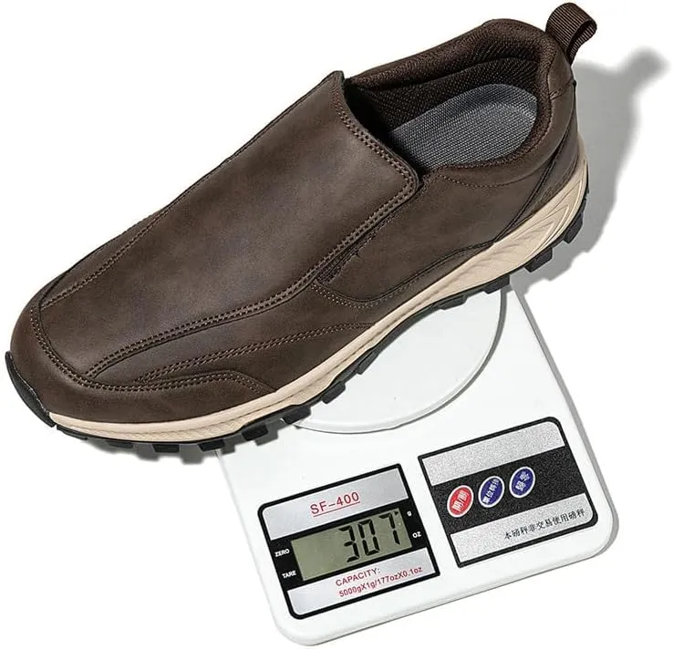 Men's Hands Free Slip On Walking Leather Shoes Loafers Slip-ins Working Dress Casual Outdoor Lightweight Cushioning Comfortable Breathable Hiking All-Terrain Ankle Boots Trekking