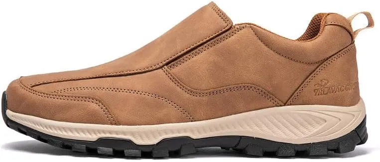 Men's Hands Free Slip On Walking Leather Shoes Loafers Slip-ins Working Dress Casual Outdoor Lightweight Cushioning Comfortable Breathable Hiking All-Terrain Ankle Boots Trekking