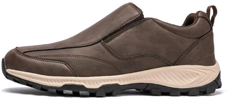 Men's Hands Free Slip On Walking Leather Shoes Loafers Slip-ins Working Dress Casual Outdoor Lightweight Cushioning Comfortable Breathable Hiking All-Terrain Ankle Boots Trekking