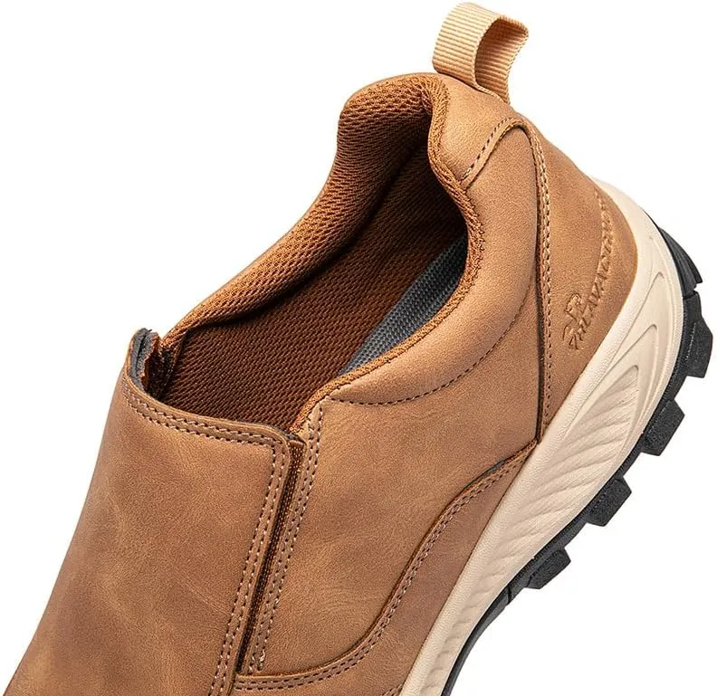 Men's Hands Free Slip On Walking Leather Shoes Loafers Slip-ins Working Dress Casual Outdoor Lightweight Cushioning Comfortable Breathable Hiking All-Terrain Ankle Boots Trekking