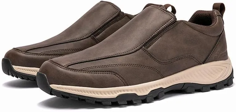 Men's Hands Free Slip On Walking Leather Shoes Loafers Slip-ins Working Dress Casual Outdoor Lightweight Cushioning Comfortable Breathable Hiking All-Terrain Ankle Boots Trekking