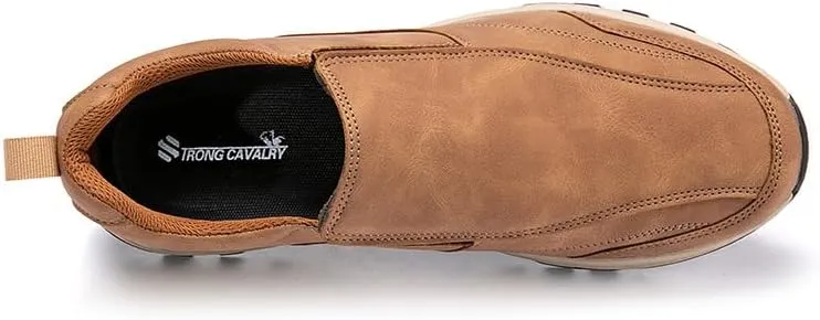 Men's Hands Free Slip On Walking Leather Shoes Loafers Slip-ins Working Dress Casual Outdoor Lightweight Cushioning Comfortable Breathable Hiking All-Terrain Ankle Boots Trekking