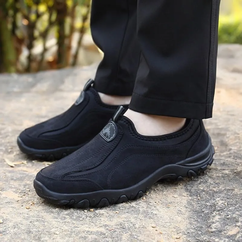 Men's Hands Free Slip On Walking Shoes Loafers Sneakers Casual Leather Comfortable Breathable Hiking Working All-Terrain Ankle Boots Trekking