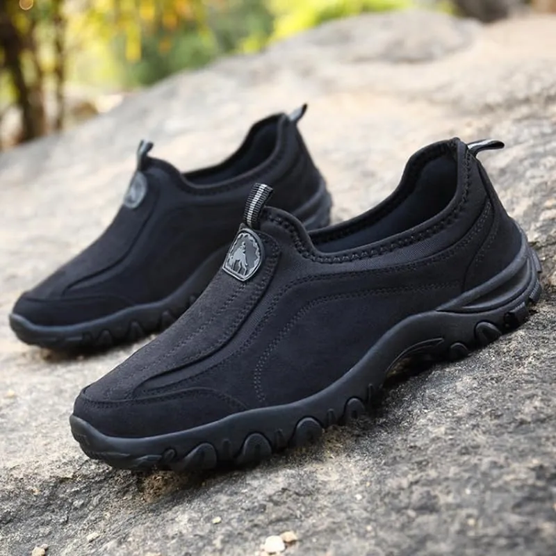 Men's Hands Free Slip On Walking Shoes Loafers Sneakers Casual Leather Comfortable Breathable Hiking Working All-Terrain Ankle Boots Trekking