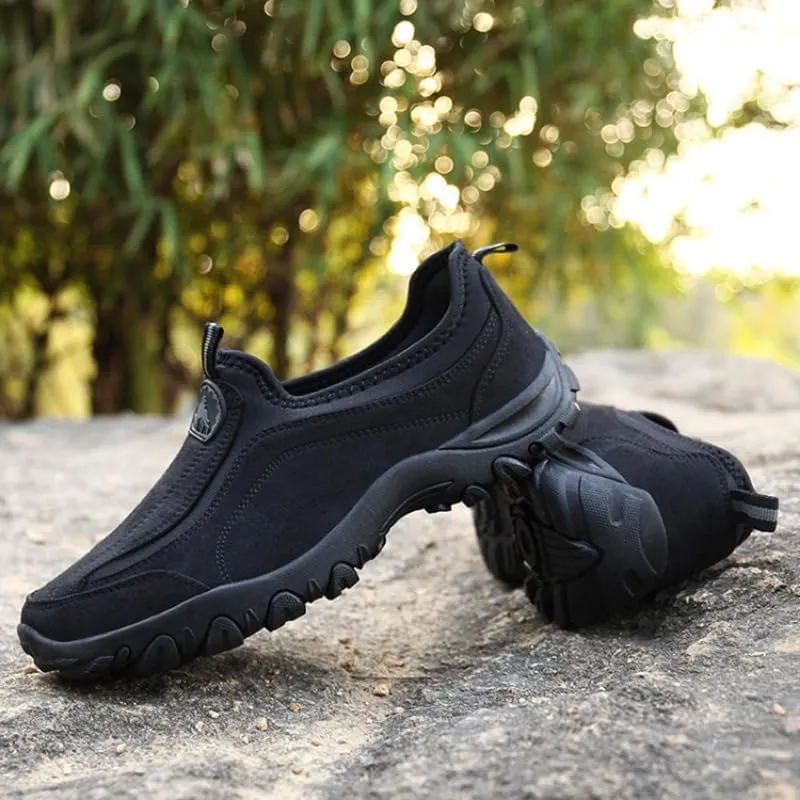 Men's Hands Free Slip On Walking Shoes Loafers Sneakers Casual Leather Comfortable Breathable Hiking Working All-Terrain Ankle Boots Trekking