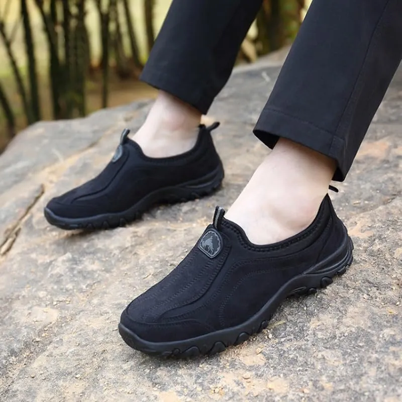 Men's Hands Free Slip On Walking Shoes Loafers Sneakers Casual Leather Comfortable Breathable Hiking Working All-Terrain Ankle Boots Trekking