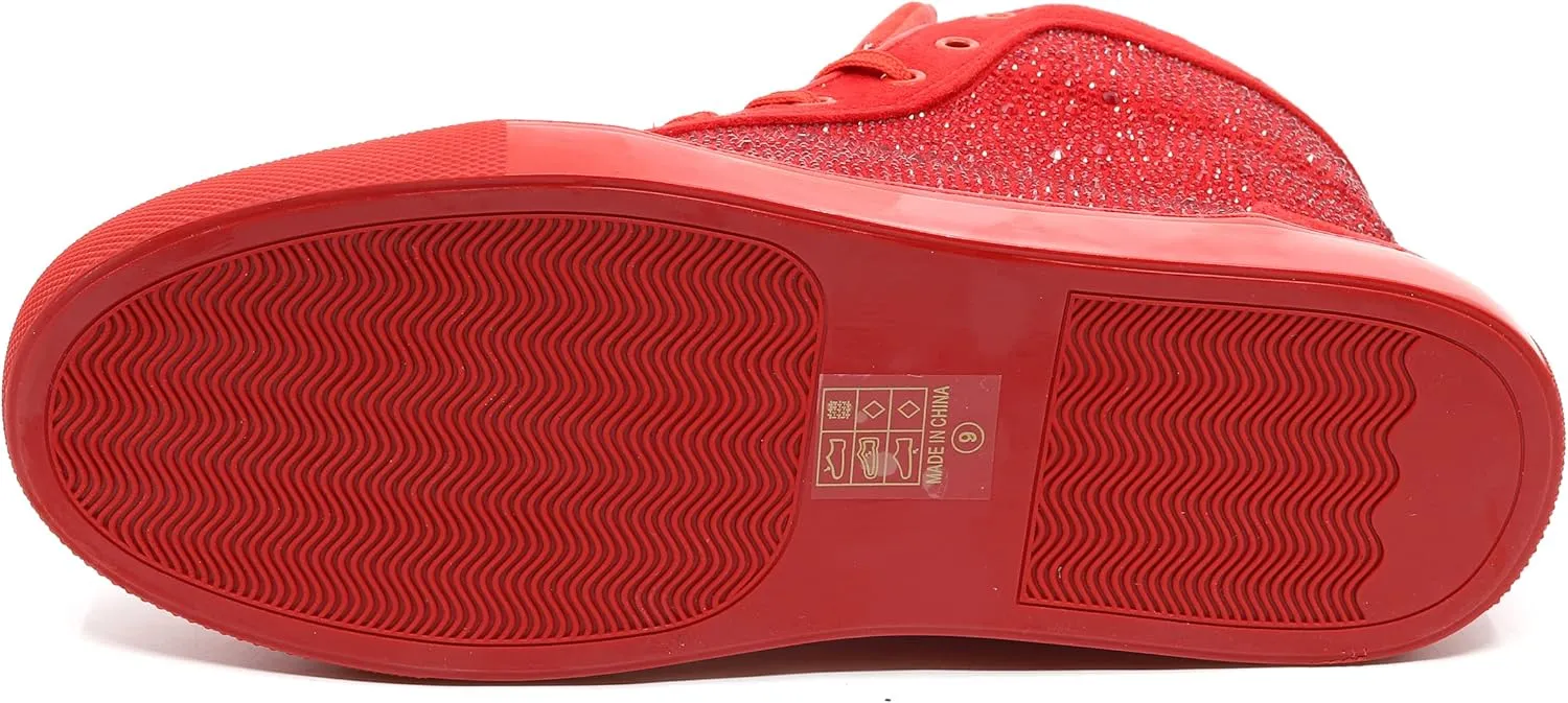 Men's High Top Crystal Shimmer Rhinestone Flat Fashion Casual Sneakers Shoes SNK-07