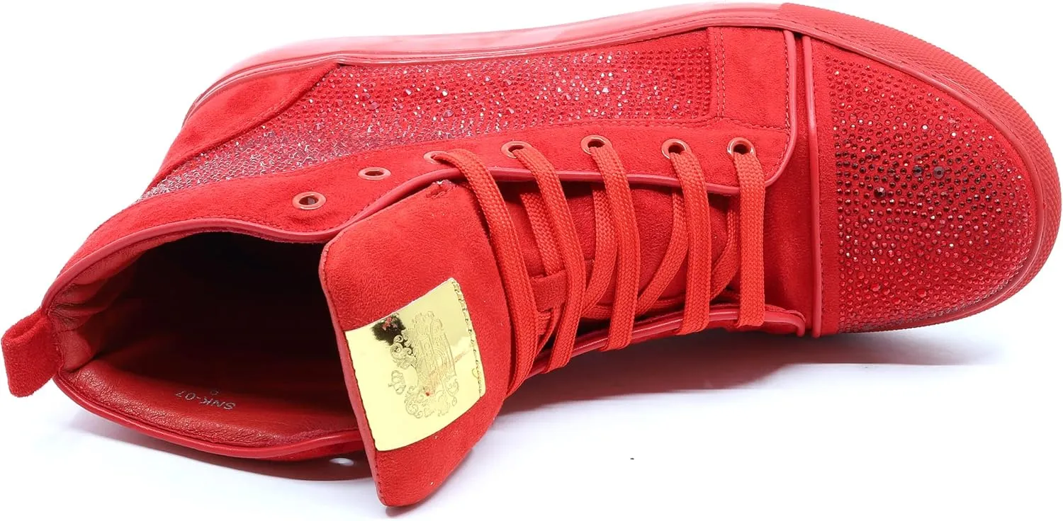 Men's High Top Crystal Shimmer Rhinestone Flat Fashion Casual Sneakers Shoes SNK-07