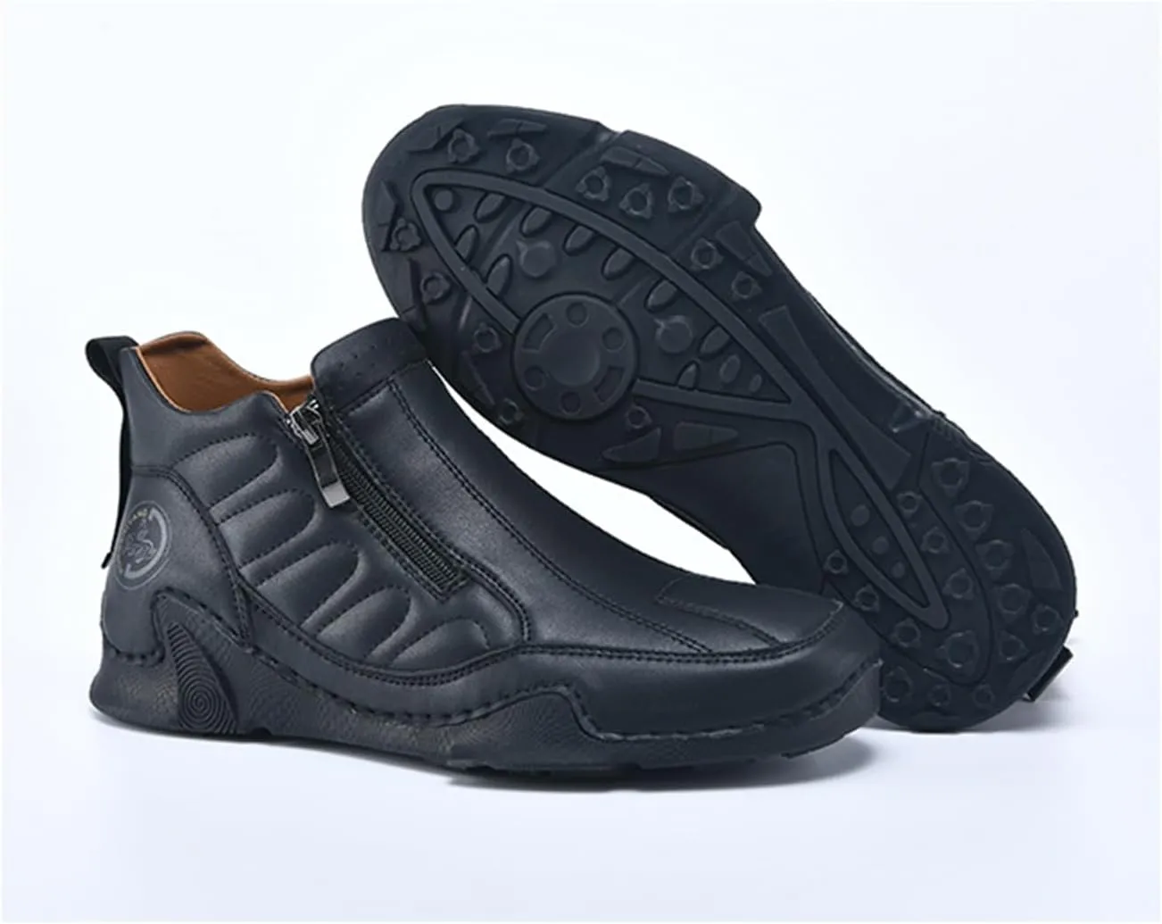 Men's Leather Comfortable Slip on Chukka Ankle Boots Outdoor Lightweight Non-slip Side Zipper Flat Driving Shoes for Walking Hiking