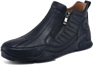 Men's Leather Comfortable Slip on Chukka Ankle Boots Outdoor Lightweight Non-slip Side Zipper Flat Driving Shoes for Walking Hiking