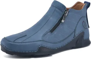 Men's Leather Comfortable Slip on Chukka Ankle Boots Outdoor Lightweight Non-slip Side Zipper Flat Driving Shoes for Walking Hiking