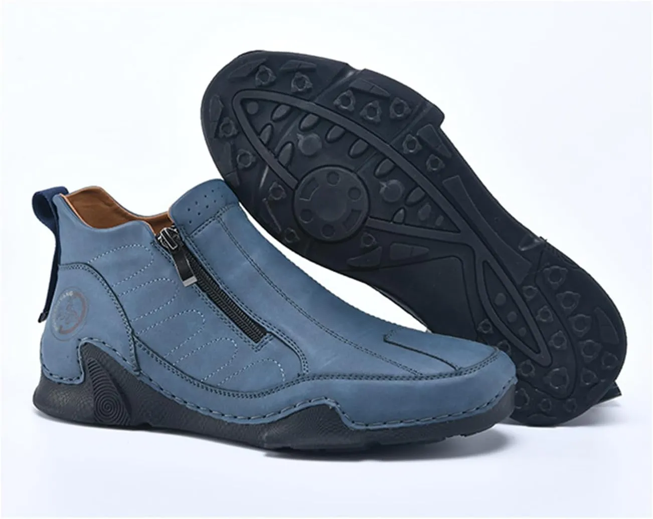 Men's Leather Comfortable Slip on Chukka Ankle Boots Outdoor Lightweight Non-slip Side Zipper Flat Driving Shoes for Walking Hiking