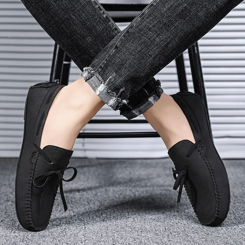 Mens Loafers Shoe Suede Vegan Leather Moccasins Driving Loafers Flat Heel Flexible Lightweight Classic Casual Slip On