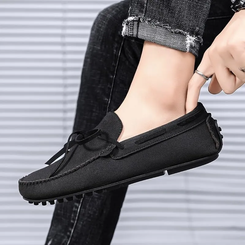 Mens Loafers Shoe Suede Vegan Leather Moccasins Driving Loafers Flat Heel Flexible Lightweight Classic Casual Slip On