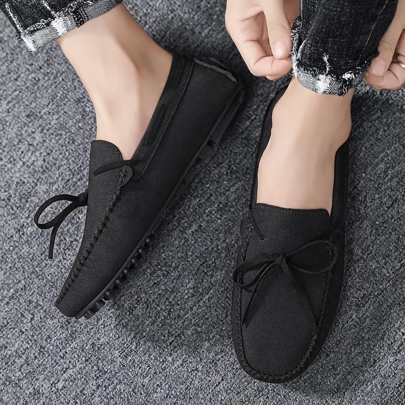 Mens Loafers Shoe Suede Vegan Leather Moccasins Driving Loafers Flat Heel Flexible Lightweight Classic Casual Slip On
