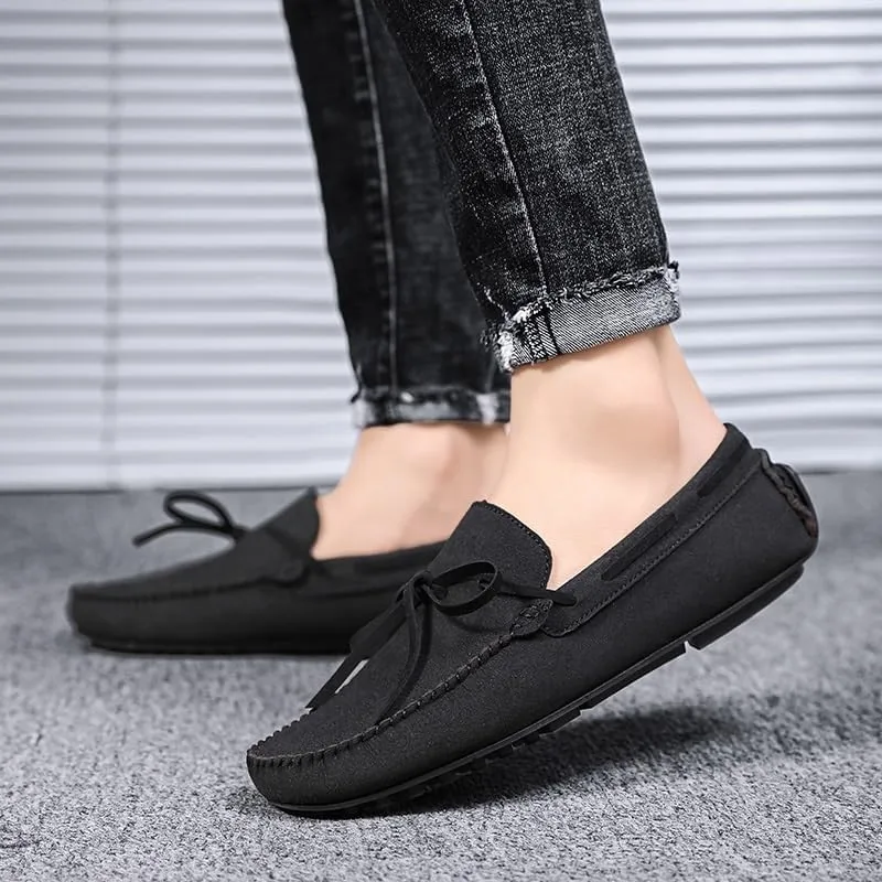 Mens Loafers Shoe Suede Vegan Leather Moccasins Driving Loafers Flat Heel Flexible Lightweight Classic Casual Slip On