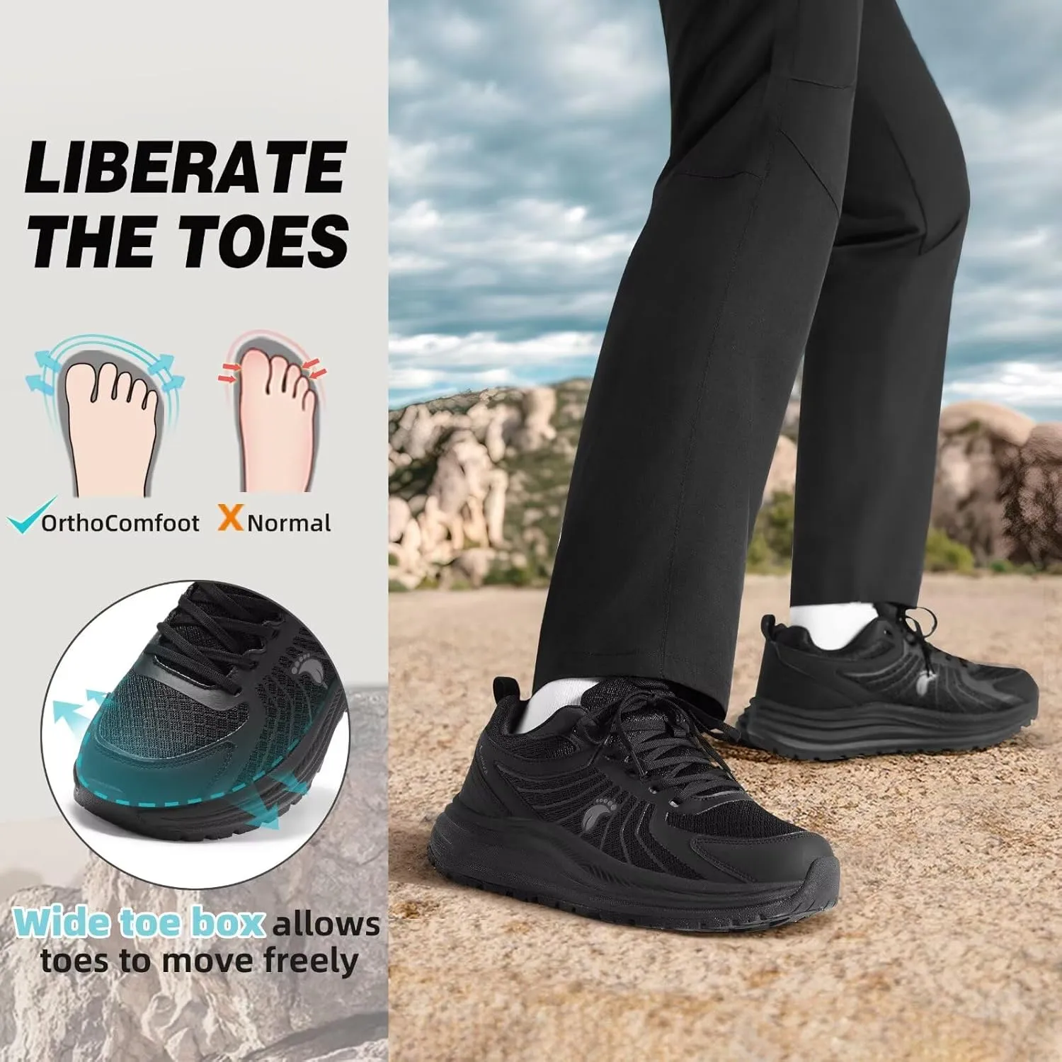 Men's Orthopedic Trail Running Shoes: Comfortable Casual Arch Support Plantar Fasciitis Workout Walking Shoes, Orthotic Flat Feet Hiking Sport Gym Cross Training Sneakers for Foot and Heel Pain Relief