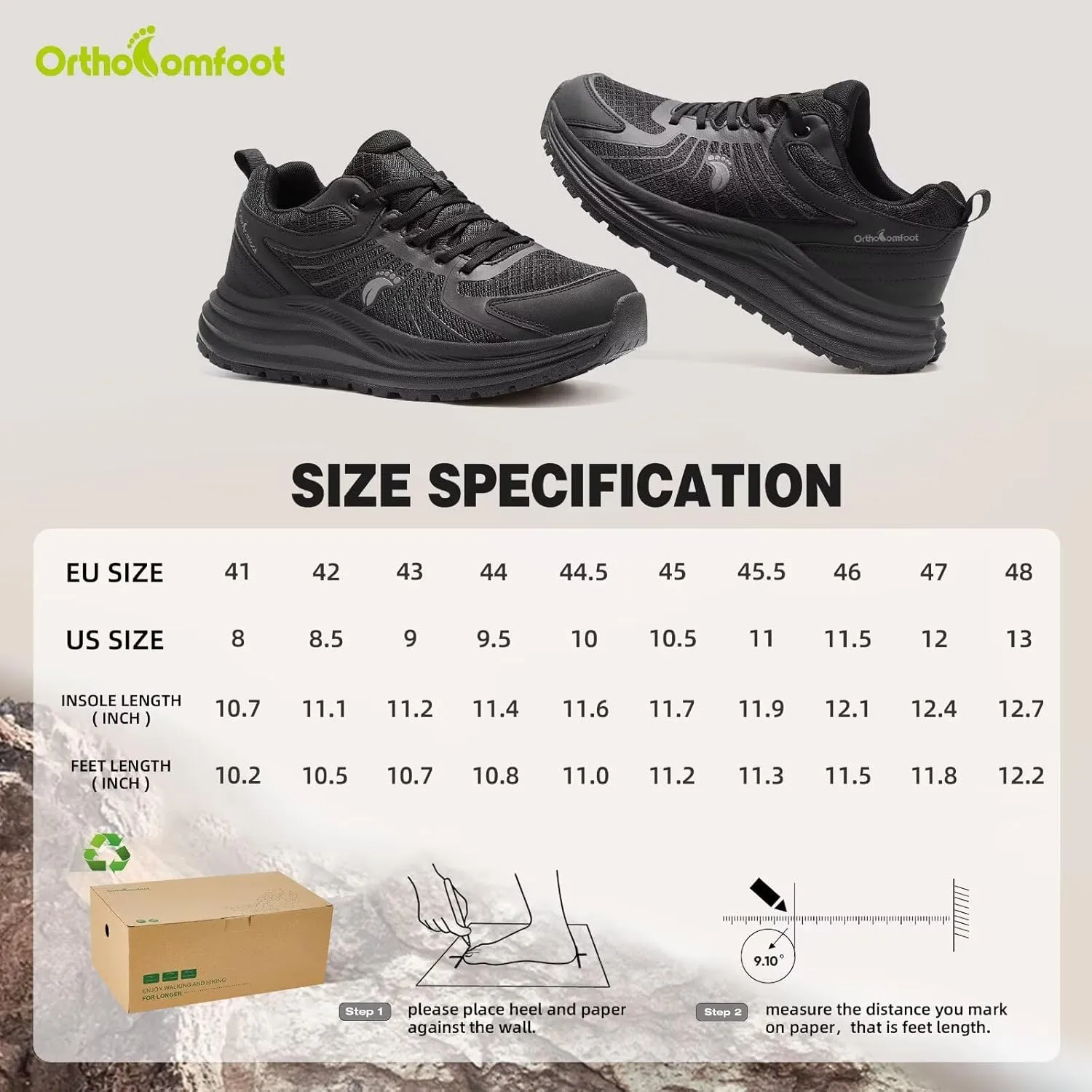 Men's Orthopedic Trail Running Shoes: Comfortable Casual Arch Support Plantar Fasciitis Workout Walking Shoes, Orthotic Flat Feet Hiking Sport Gym Cross Training Sneakers for Foot and Heel Pain Relief