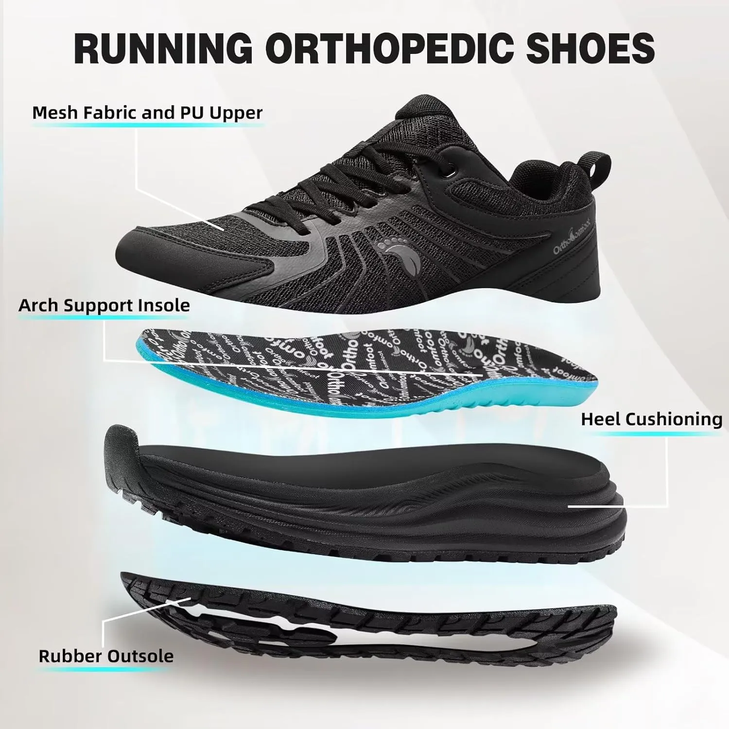 Men's Orthopedic Trail Running Shoes: Comfortable Casual Arch Support Plantar Fasciitis Workout Walking Shoes, Orthotic Flat Feet Hiking Sport Gym Cross Training Sneakers for Foot and Heel Pain Relief