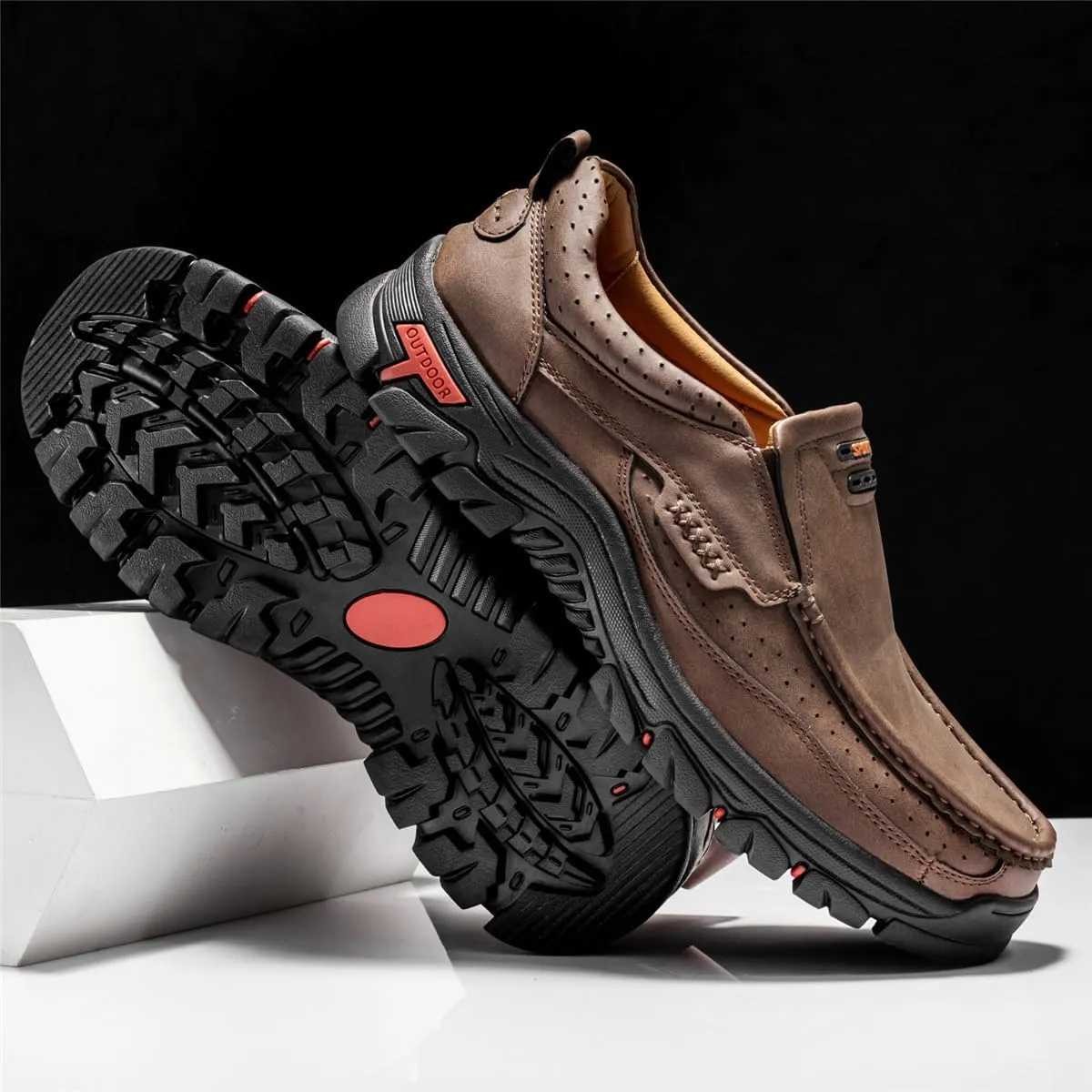 Men's Slip On Loafers Hands Free Leather Shoes Walking Casual Boots Comfortable Breathable Outdoor Office Business