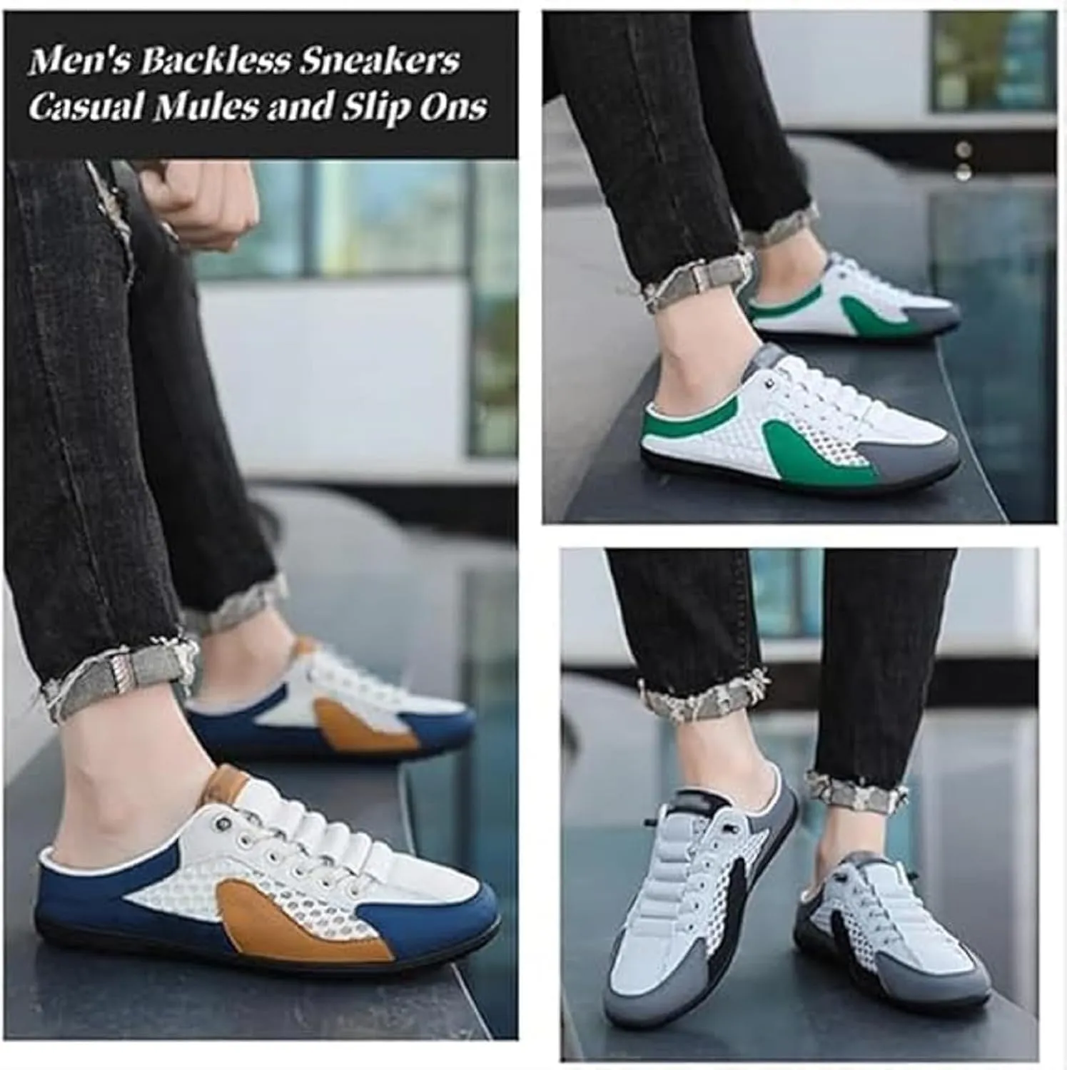 Men's Slip on Mule Sneakers Men Slippers Casual Sports Shoes Low Top Baotou Half Drag Sneakers for Men, Fashionable Mens Slip On Shoes for Spring Summer