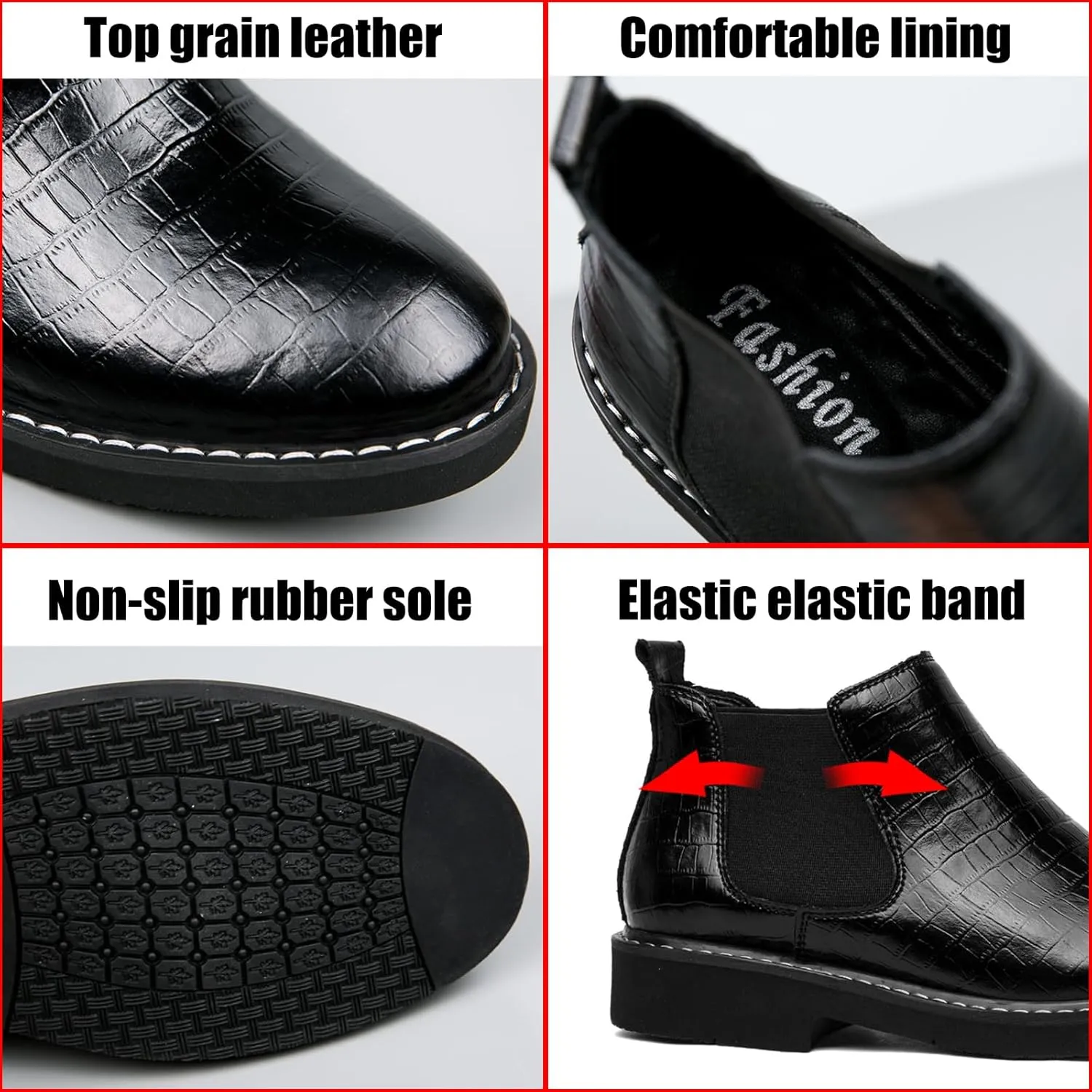 Men's Snake Pattern Internal Height Increase Chelsea Boots Fashion Genuine Leather Pointed-Toe High Top Pull On Dress Ankle Boots Casual Business Formal Oxford Booties