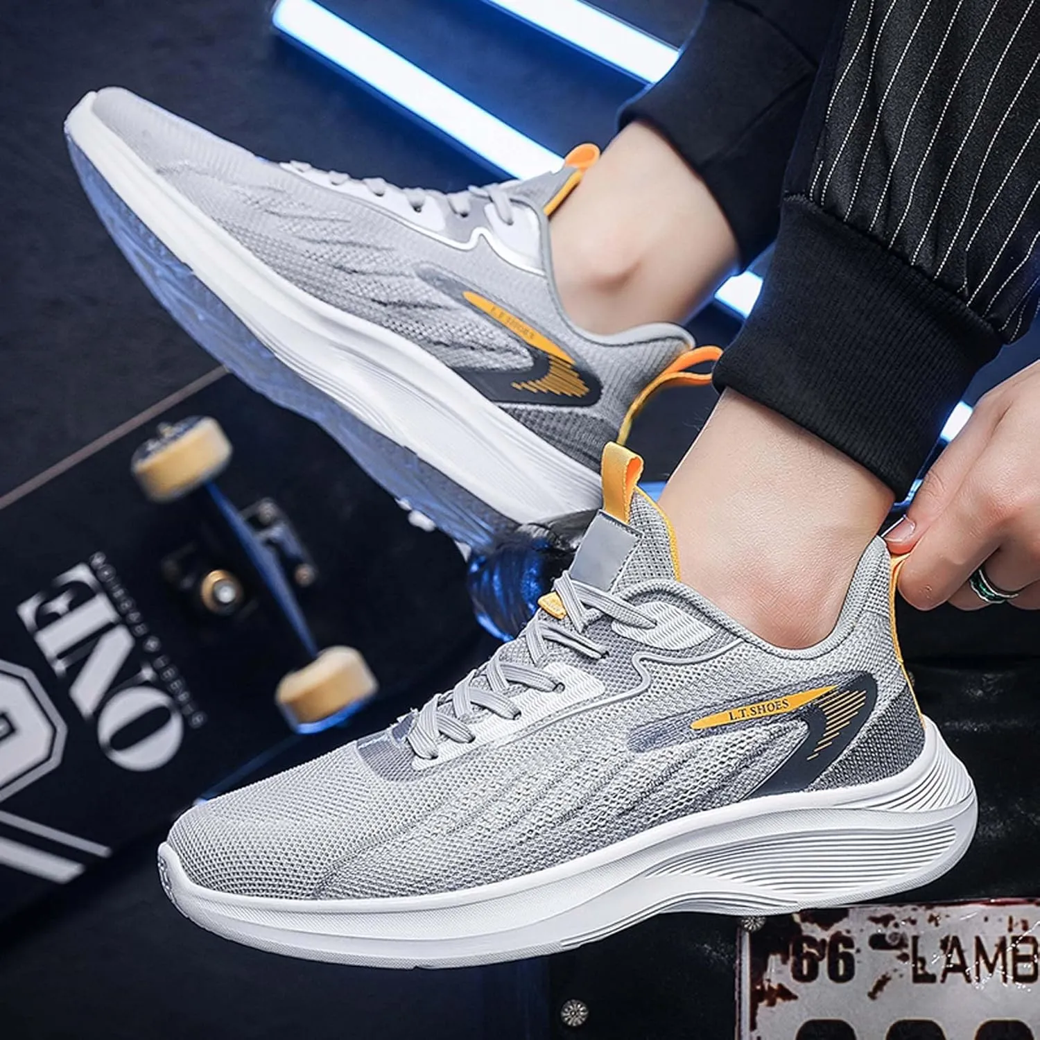 Men's Sneakers,Lightweight Running Shoes,Casual Sneakers,Indoor and Outdoor Sneakers Trainers,Soft Breathable Knitted Mesh,Non-Slip Shock Absorption,Men's Jogging Shoes,Daily Walking Shoes