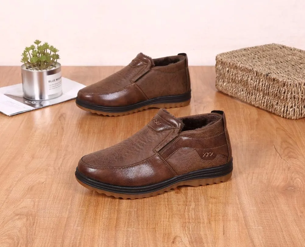 Men's Snow Boots Moccasins Slippers Plush Loafers Warm Lined Driving Indoor Outdoor Winter Non-Slip Elderly Walking Sneaker Shoes