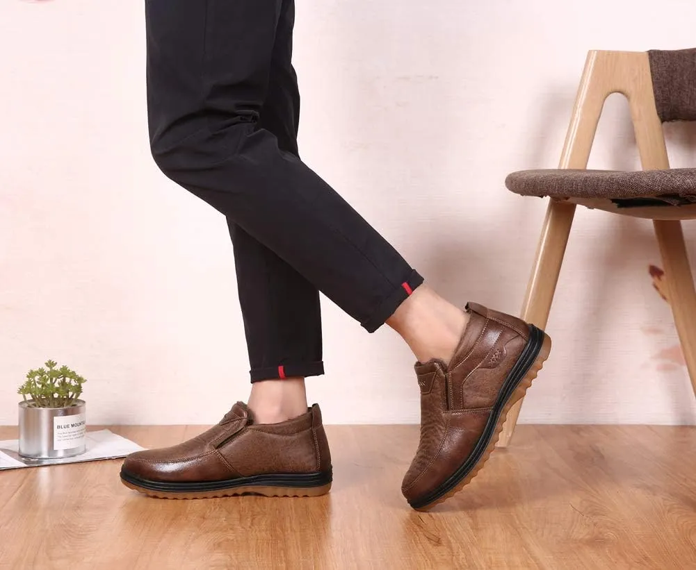 Men's Snow Boots Moccasins Slippers Plush Loafers Warm Lined Driving Indoor Outdoor Winter Non-Slip Elderly Walking Sneaker Shoes