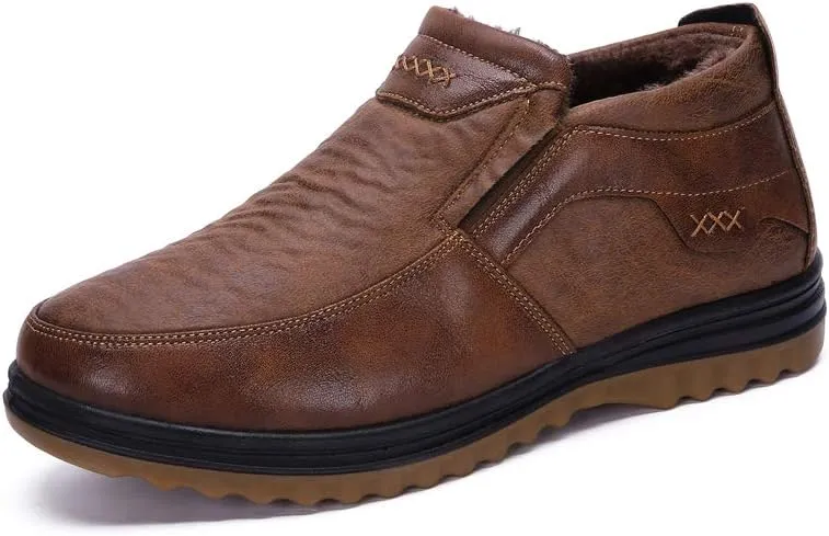 Men's Snow Boots Moccasins Slippers Plush Loafers Warm Lined Driving Indoor Outdoor Winter Non-Slip Elderly Walking Sneaker Shoes