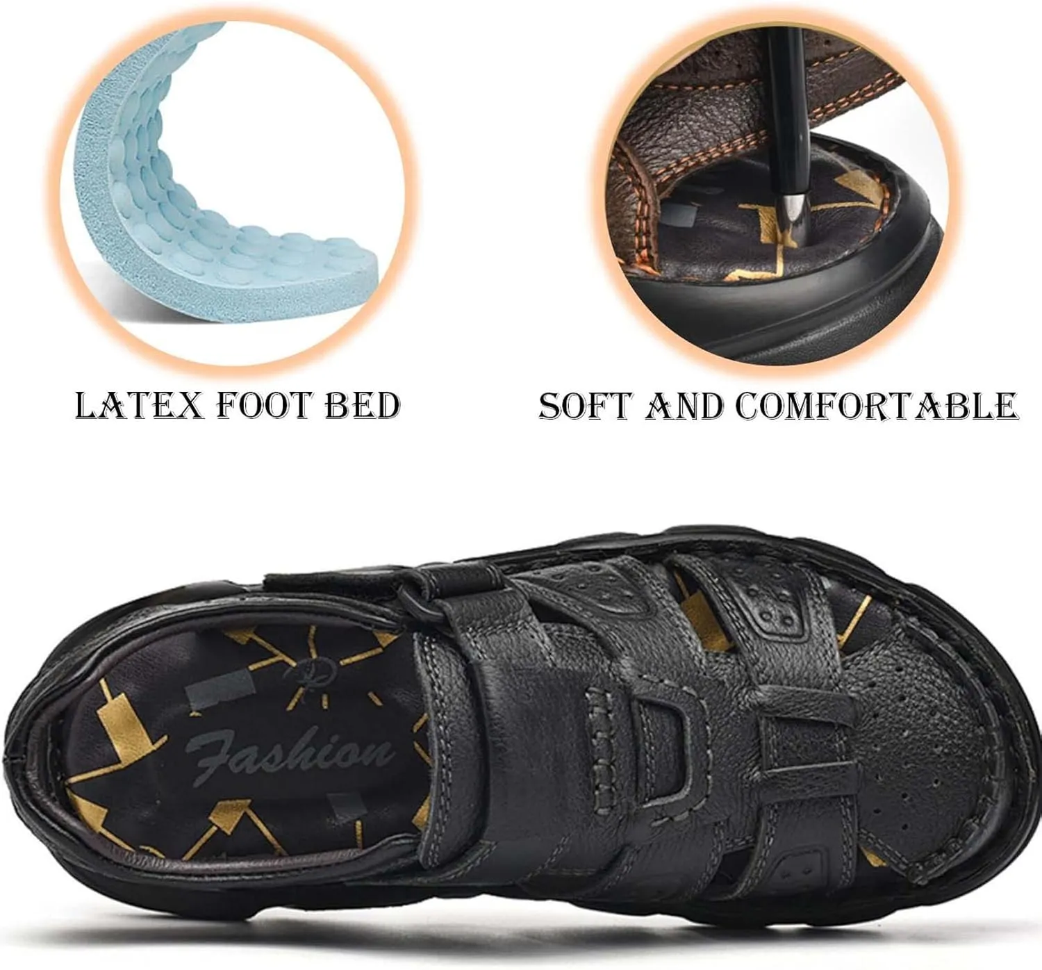 Men's Sport Sandals Closed Toe Outdoor Handmade Leather Sandal Adjustable Summer Fisherman Beach Shoes