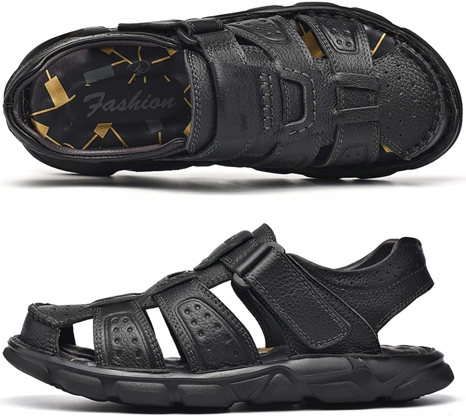 Men's Sport Sandals Closed Toe Outdoor Handmade Leather Sandal Adjustable Summer Fisherman Beach Shoes