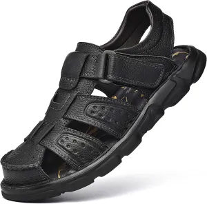 Men's Sport Sandals Closed Toe Outdoor Handmade Leather Sandal Adjustable Summer Fisherman Beach Shoes