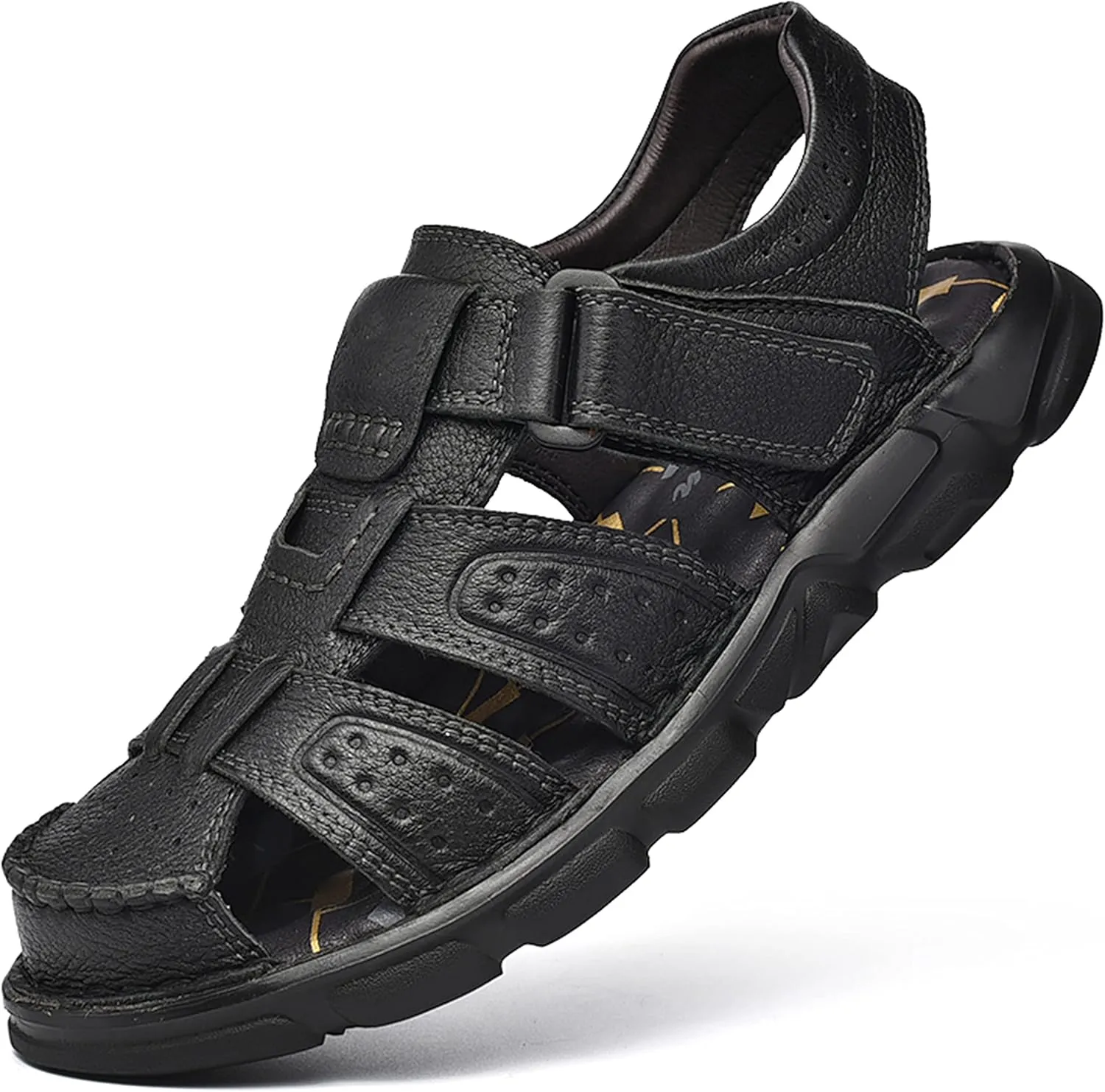 Men's Sport Sandals Closed Toe Outdoor Handmade Leather Sandal Adjustable Summer Fisherman Beach Shoes