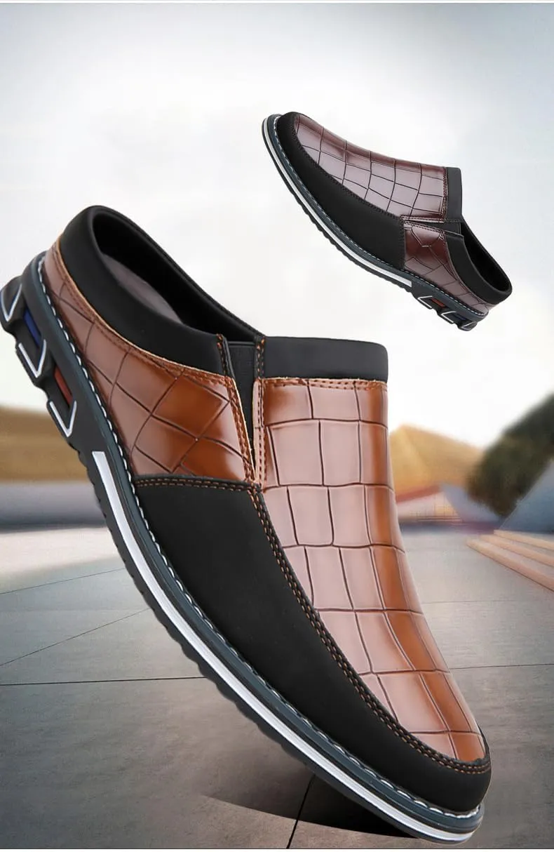 Men's Stylish Slip-On Loafers | Comfortable Casual Shoes | Durable Rubber Sole | Office & Casual Attire | All-Season Versatility | Stylish Two Tone Brown & Black Design