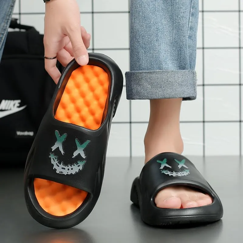 Men's Trendy Pillow Slides, Soft Sole Lightweight Home Shower Slides, Non-slip Beach Slides, Comfort Slippers, Massage, EVA Sandals