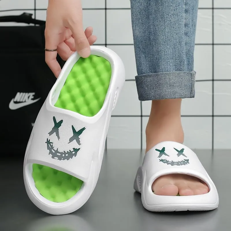Men's Trendy Pillow Slides, Soft Sole Lightweight Home Shower Slides, Non-slip Beach Slides, Comfort Slippers, Massage, EVA Sandals
