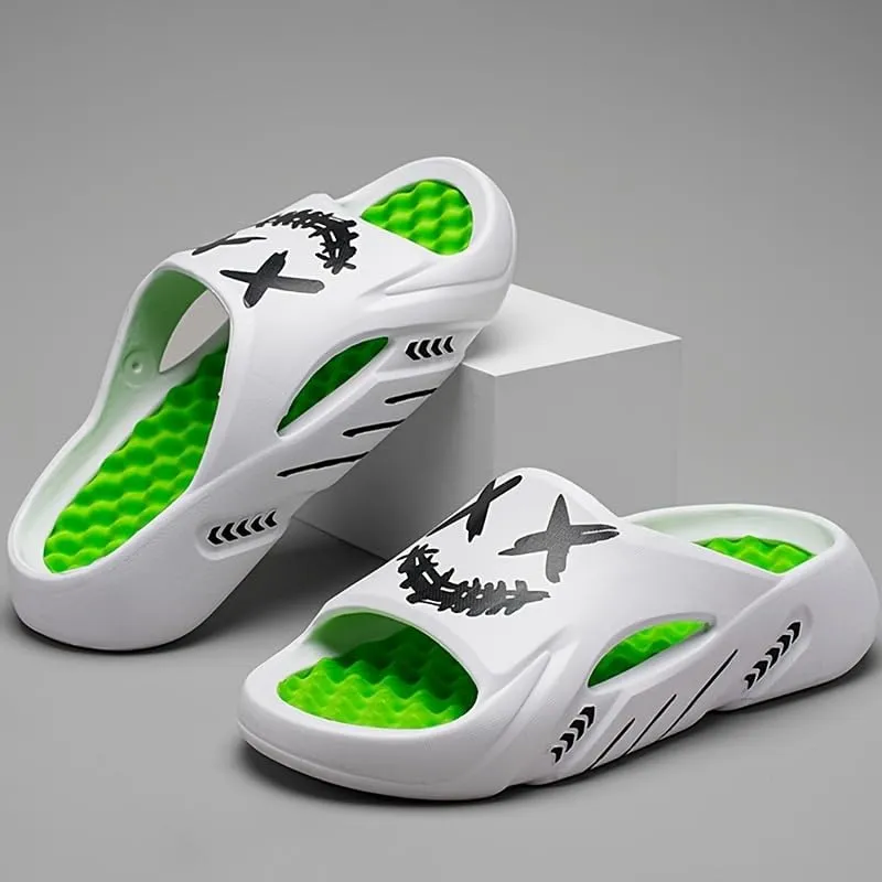 Men's Trendy Pillow Slides, Soft Sole Lightweight Home Shower Slides, Non-slip Beach Slides, Comfort Slippers, Massage, EVA Sandals