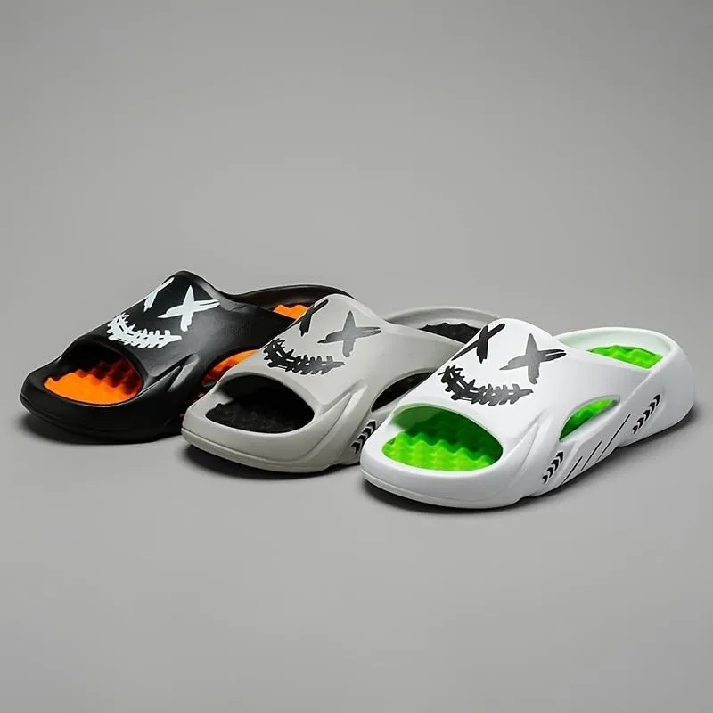 Men's Trendy Pillow Slides, Soft Sole Lightweight Home Shower Slides, Non-slip Beach Slides, Comfort Slippers, Massage, EVA Sandals