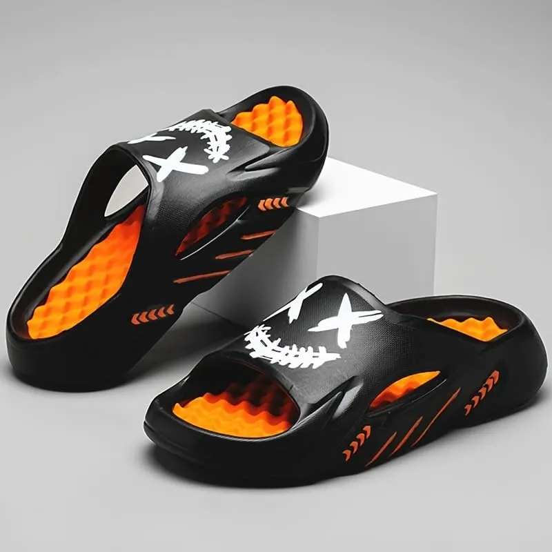 Men's Trendy Pillow Slides, Soft Sole Lightweight Home Shower Slides, Non-slip Beach Slides, Comfort Slippers, Massage, EVA Sandals