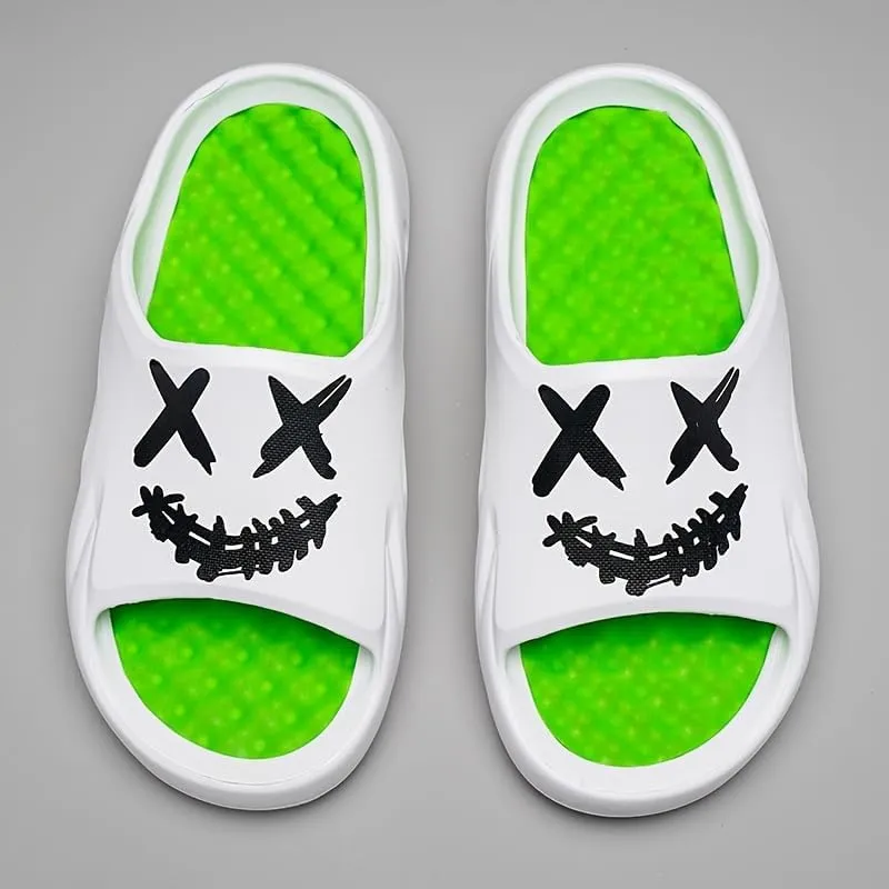 Men's Trendy Pillow Slides, Soft Sole Lightweight Home Shower Slides, Non-slip Beach Slides, Comfort Slippers, Massage, EVA Sandals